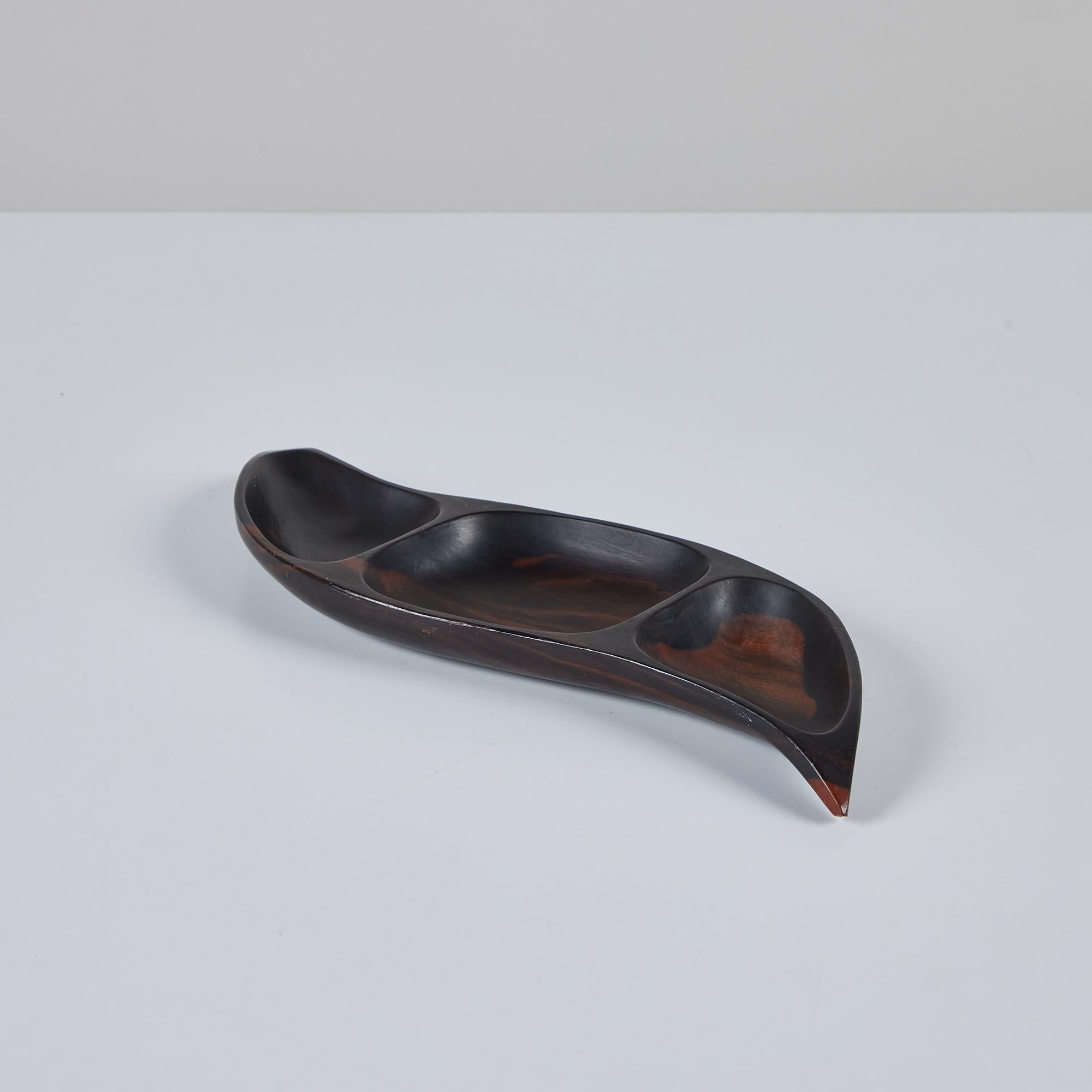Mid-Century Modern Curved Wood Divided Vide Poche For Sale
