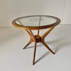 Curved Wood Spider Leg Coffee Table, Wood & Glass, Italy early XX Century
