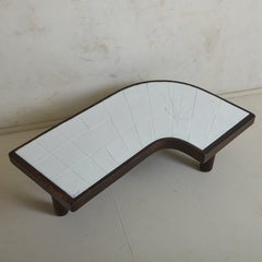 Curved Wood Tripod Coffee Table With White Tile Top, France 1960s