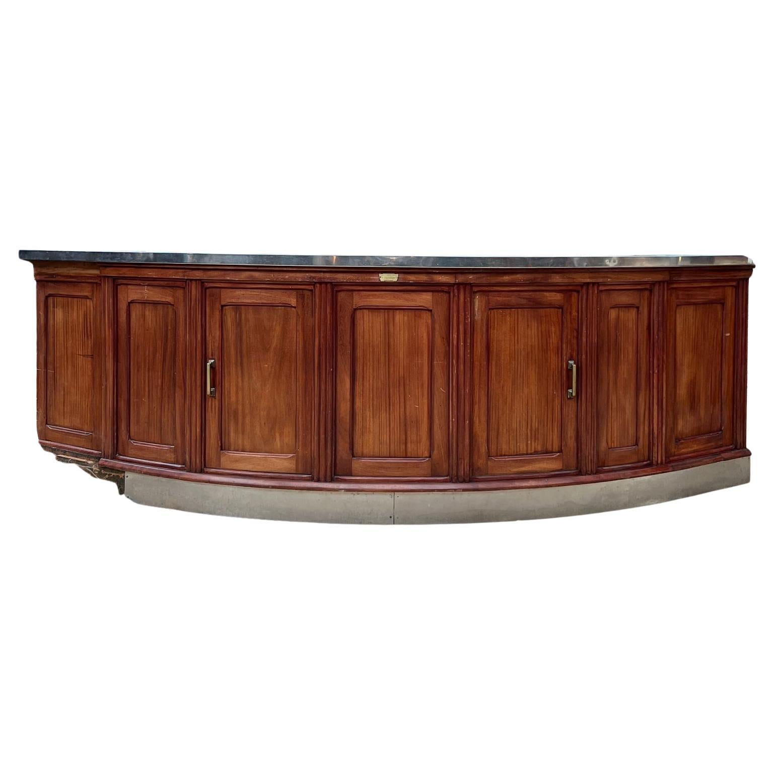 Bar curvo in legno con piano e base in acciaio inox di Fr. Vauconsant, Francia, c. in vendita