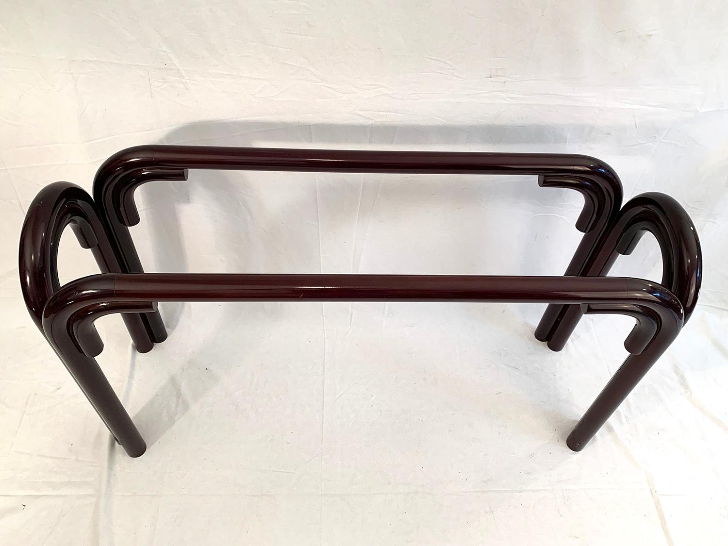 Mid-Century Modern Curved Wood & Glass Top Console, 1970s For Sale