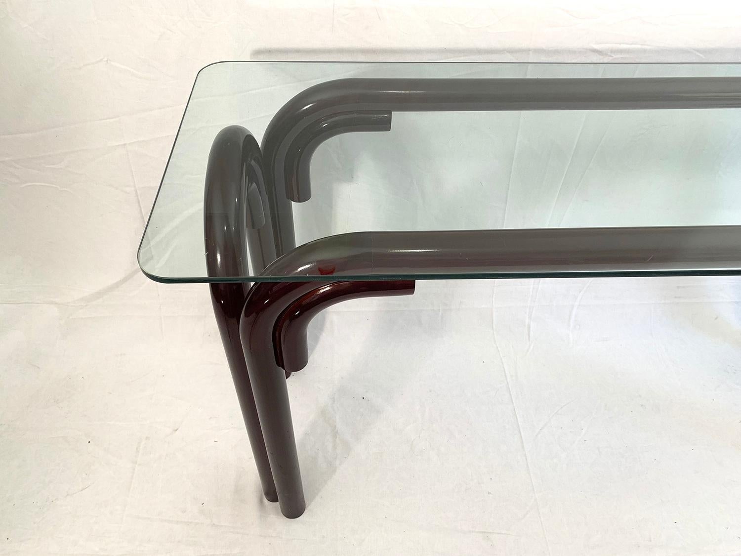 Late 20th Century Curved Wood & Glass Top Console, 1970s For Sale