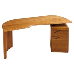Curved writing desk in solid elm for Seltz, France 1980