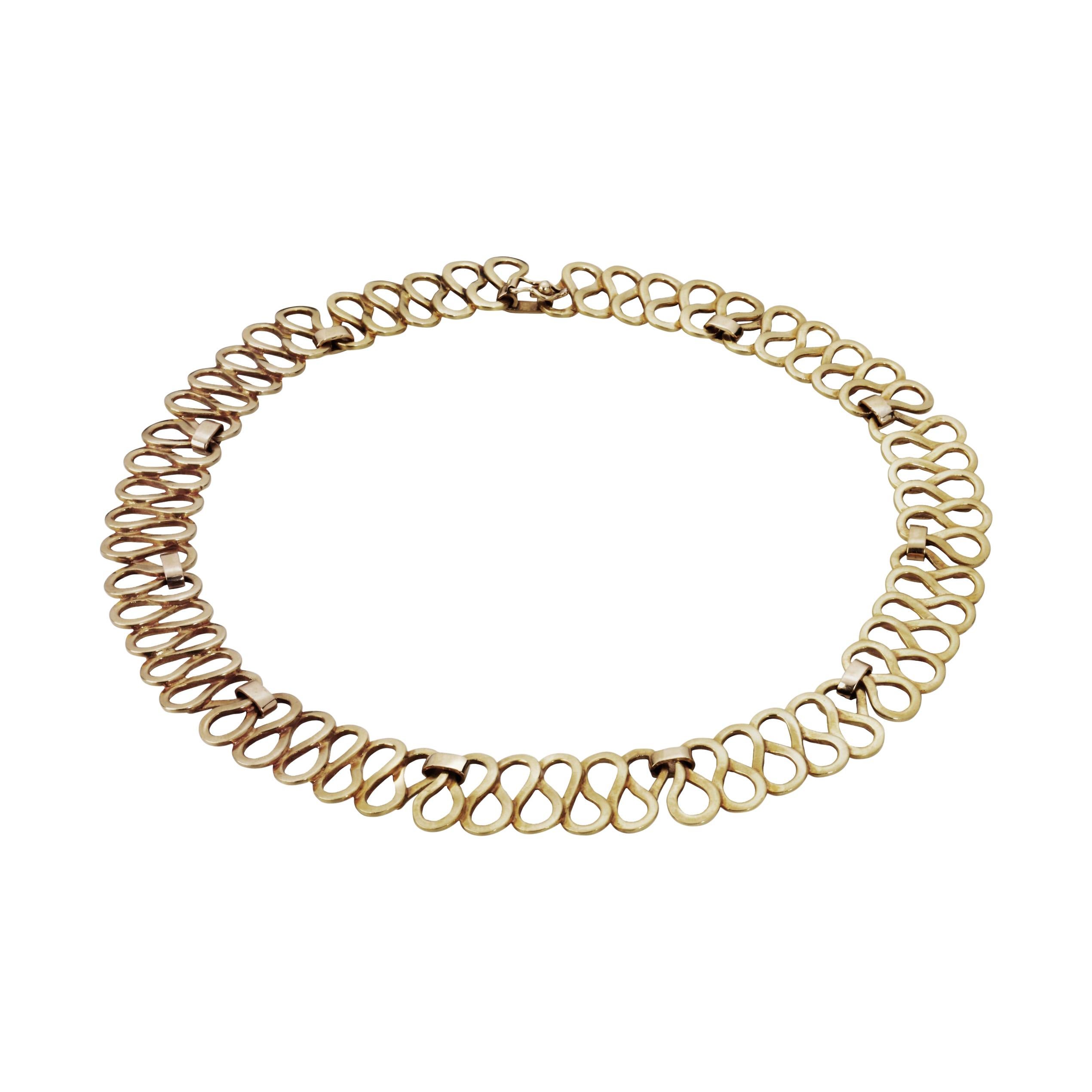 Curves Yellow Gold Necklace For Sale