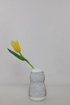 Curvey Dots vase, handmade porcelain white vase with tactile black dots