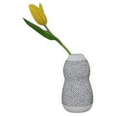 Curvey Dots vase, handmade porcelain white vase with tactile black dots