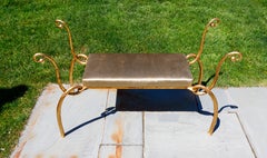 Curvilinear Gilt Iron Bench with Upholstered Seat