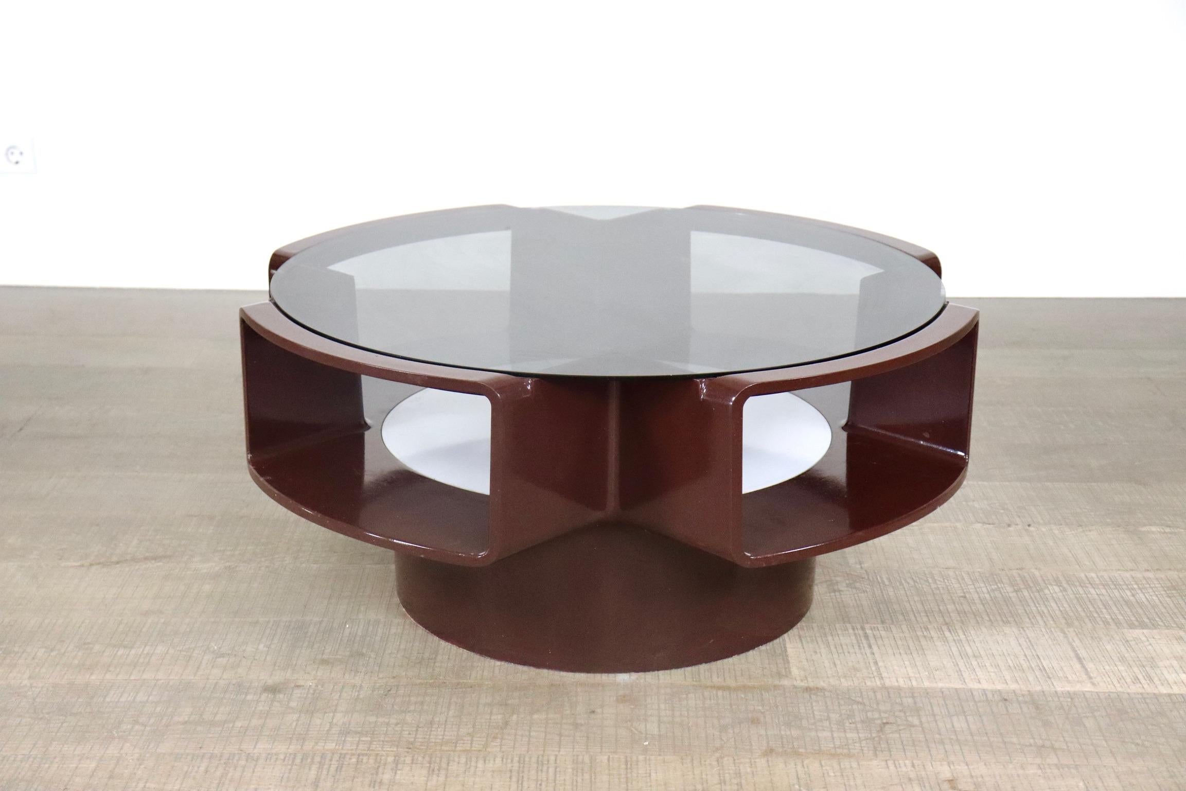 Curvoform Series Brown Fibreglass Ufo Coffee Table by Curver, 1960s In Good Condition In ABCOUDE, UT