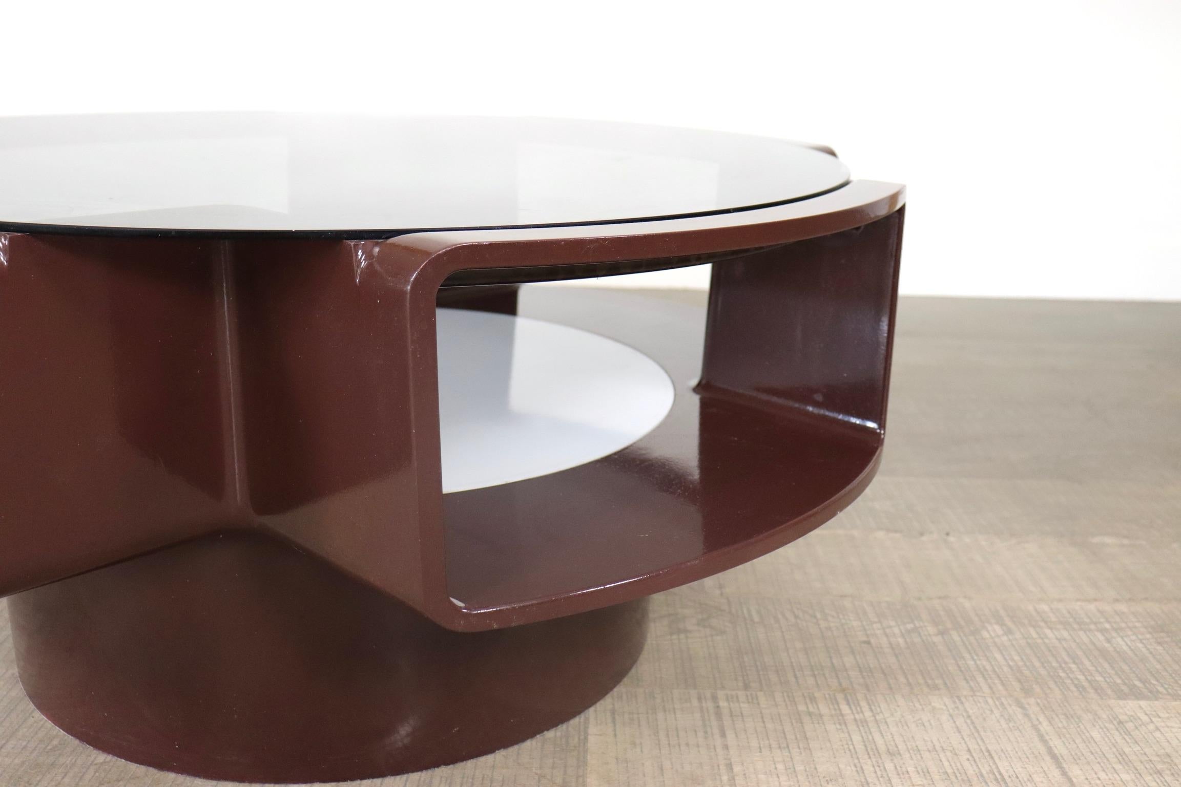 Mid-20th Century Curvoform Series Brown Fibreglass Ufo Coffee Table by Curver, 1960s