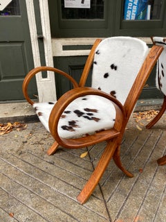 Curvy Bentwood Cowhide Sling Chairs attributed to Jindrich Halabala
