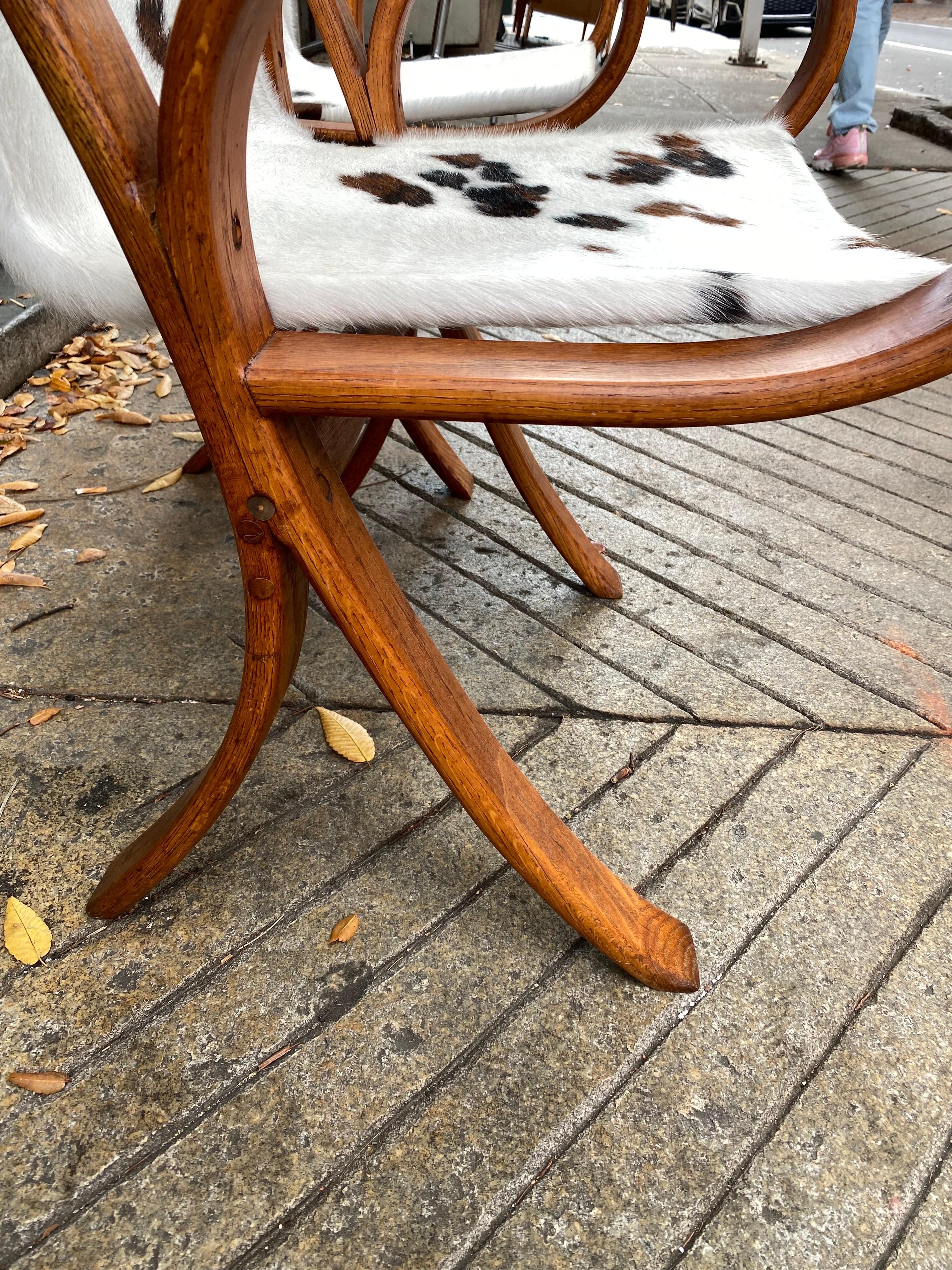 Mid-20th Century Curvy Bentwood Cowhide Sling Chairs attributed to Jindrich Halabala