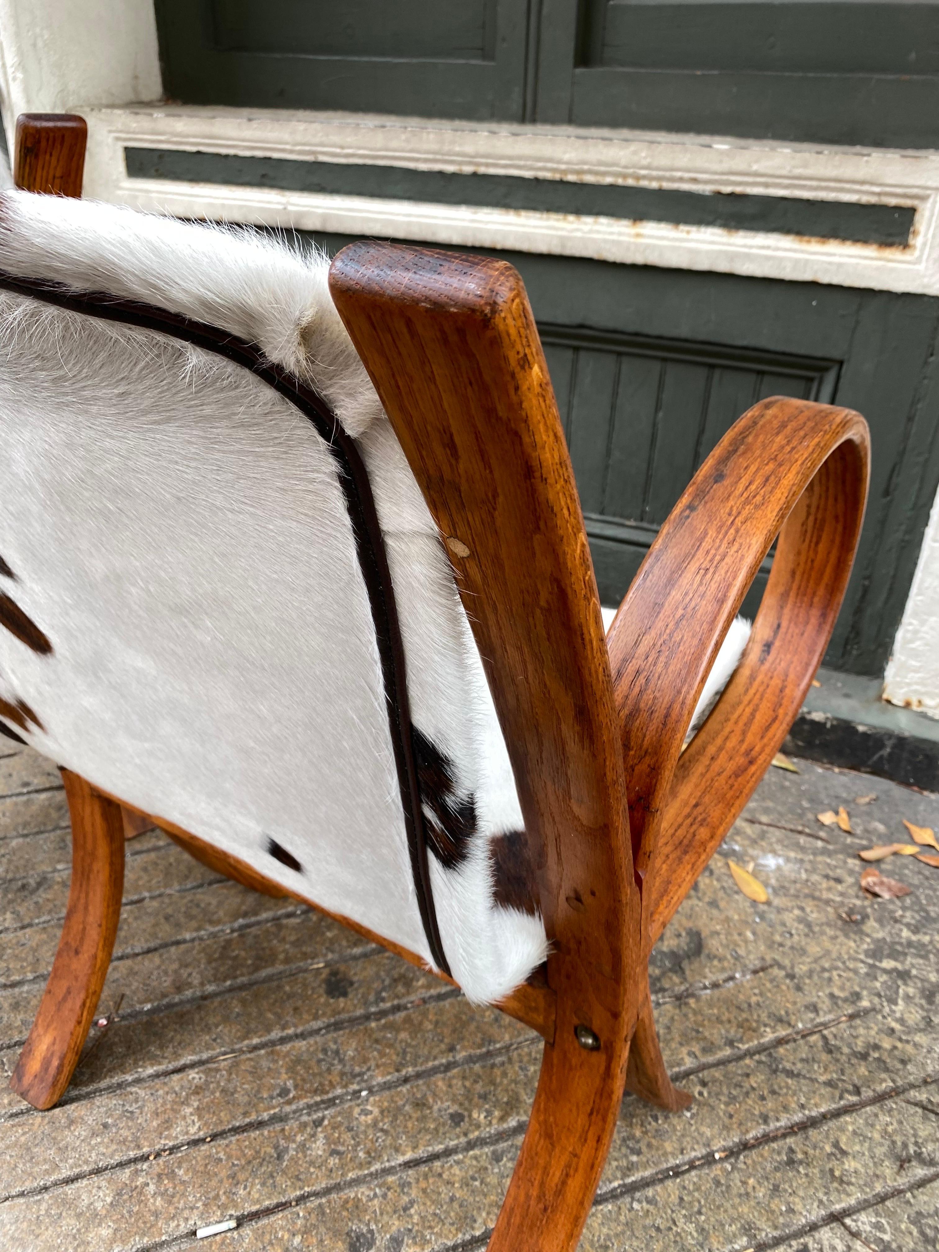 Curvy Bentwood Cowhide Sling Chairs attributed to Jindrich Halabala 1