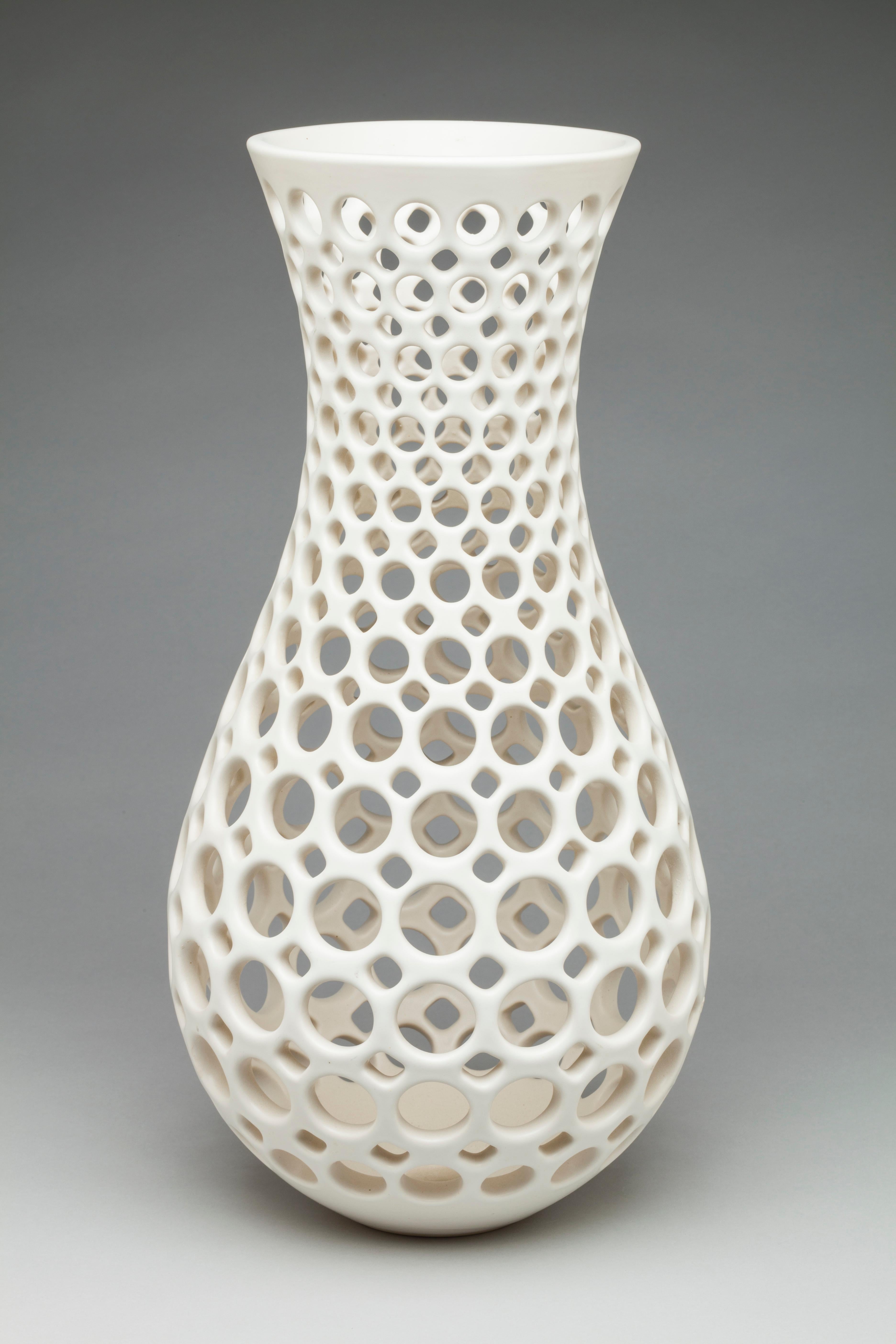 Contemporary Curvy Ceramic Lace Vessel-White For Sale