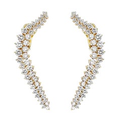 Curvy Cocktail Dangling Clip-On Earrings with Round Diamonds by Jose Hess