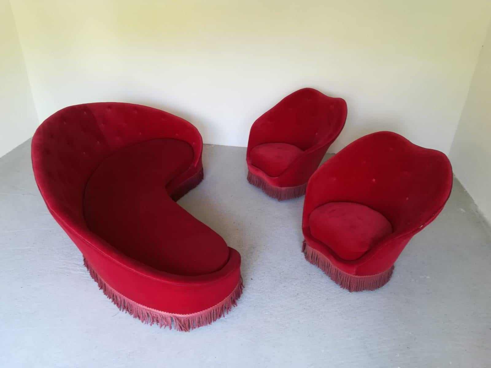 Italian Curvy Comma Armchairs Attr. Ico Parisi, 1950s, Italy, Complimentary Reupholstery