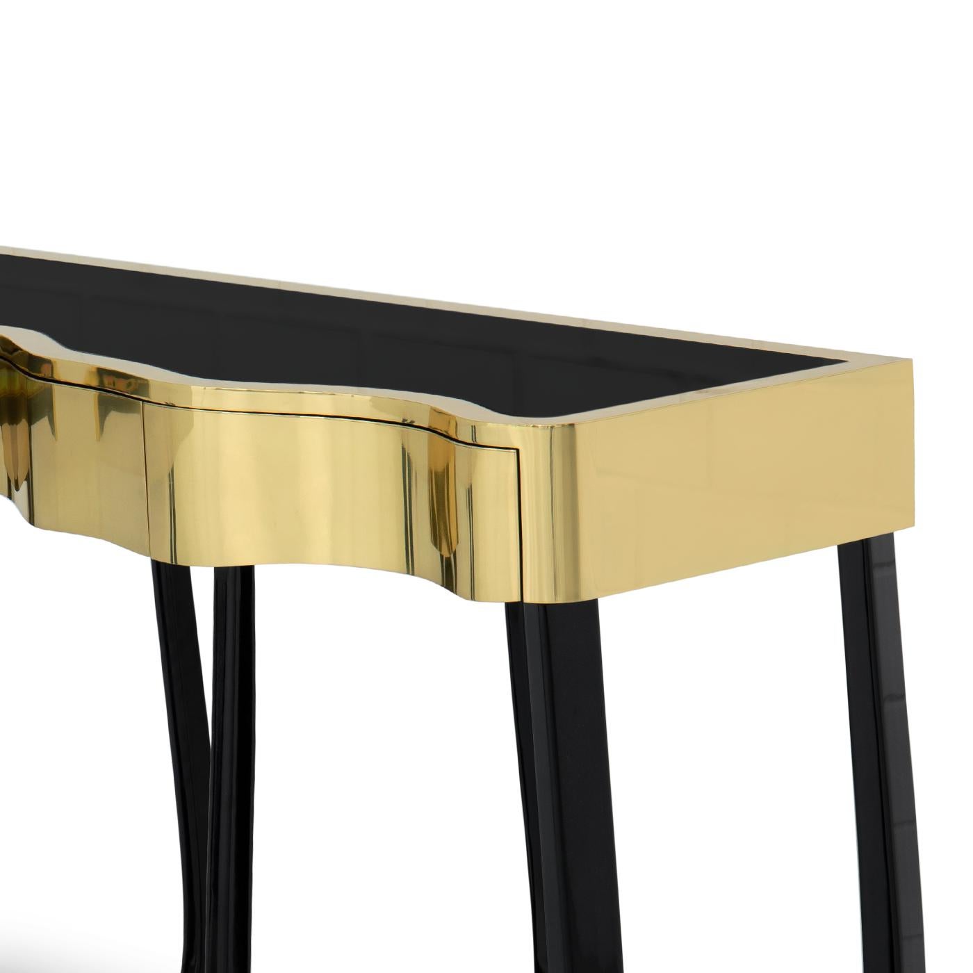 Mahogany Curvy Gold Console Table For Sale