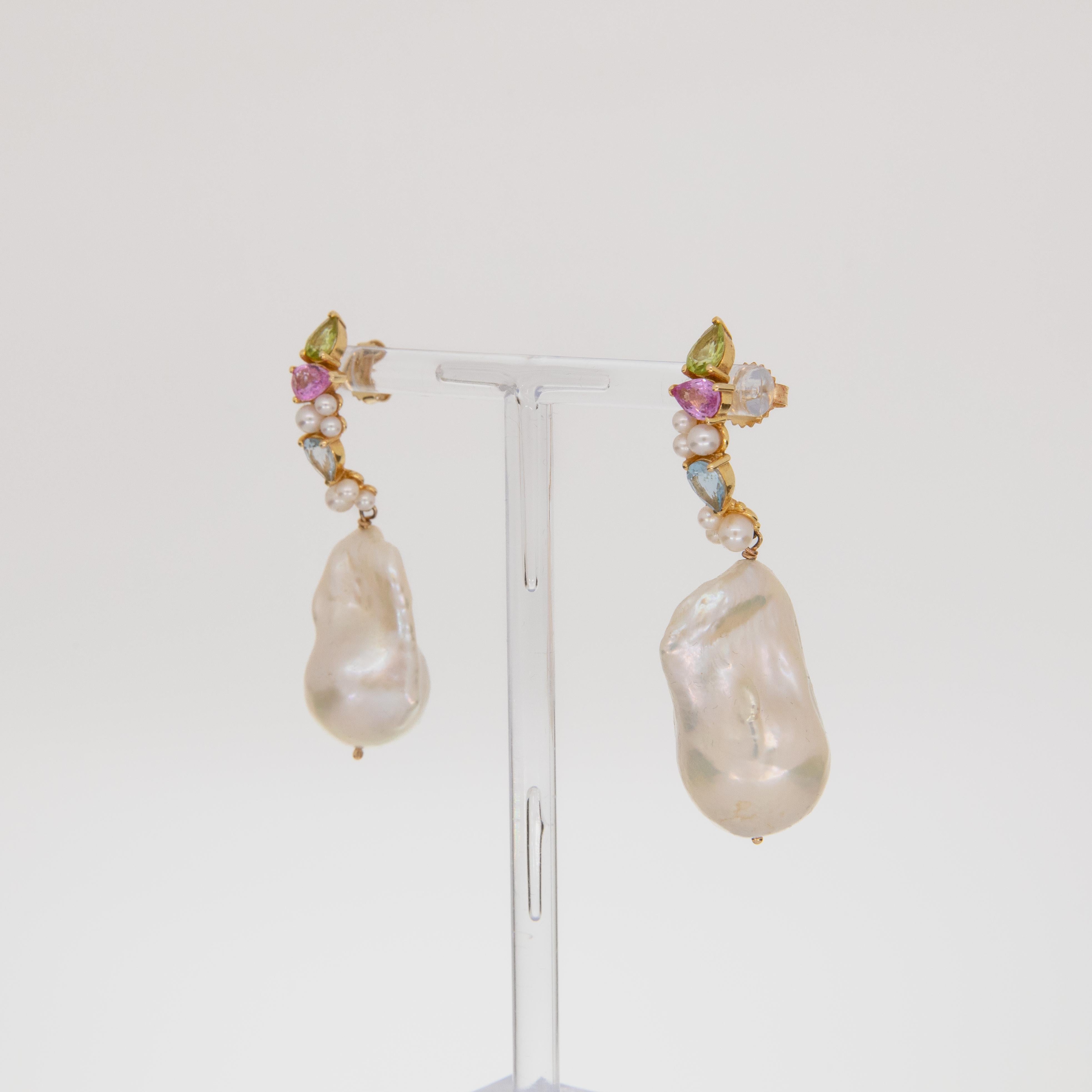 Curvy green tourmaline and pink sapphire Earring For Sale 7