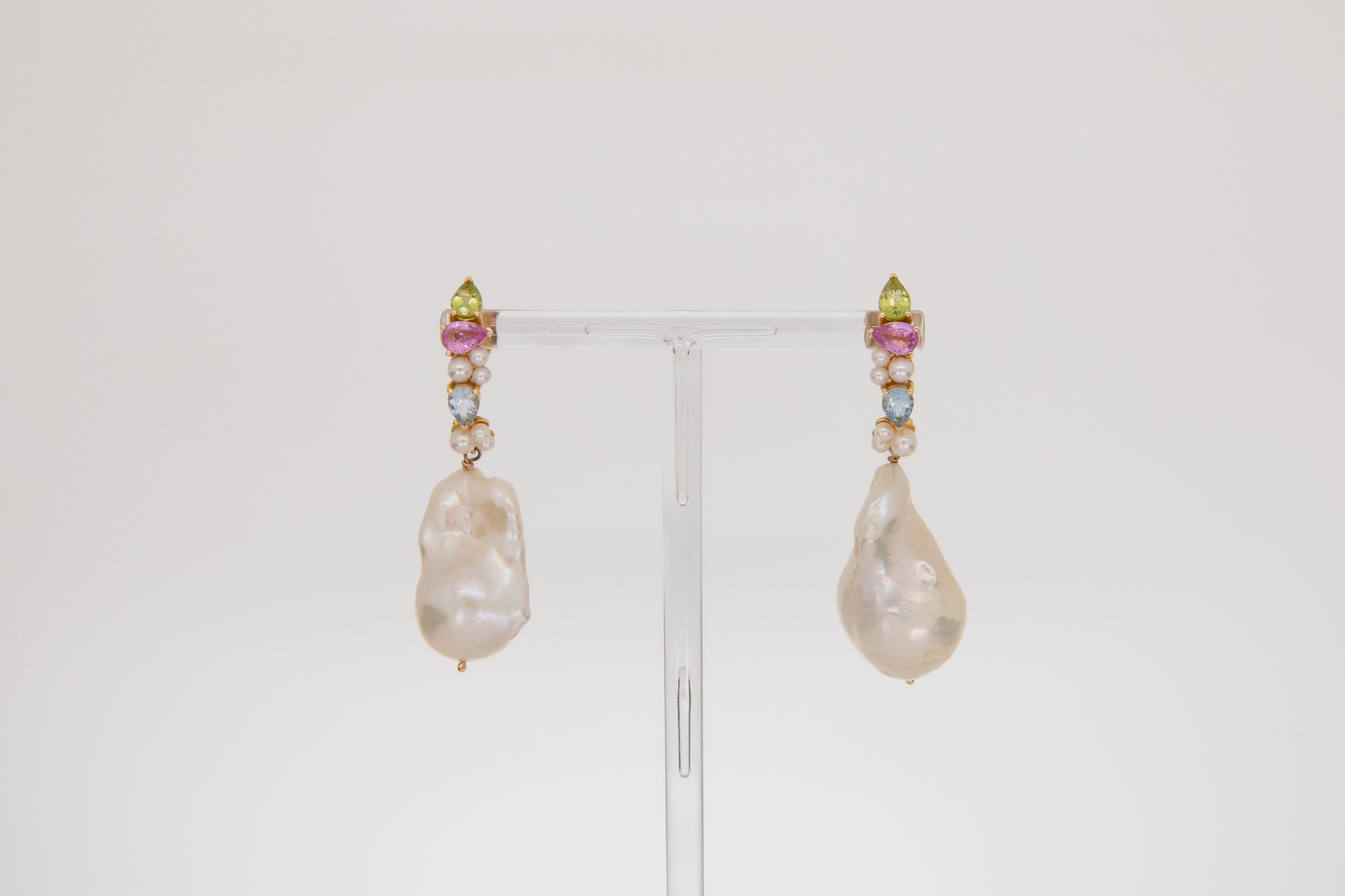 Curvy green tourmaline and pink sapphire Earring For Sale 8