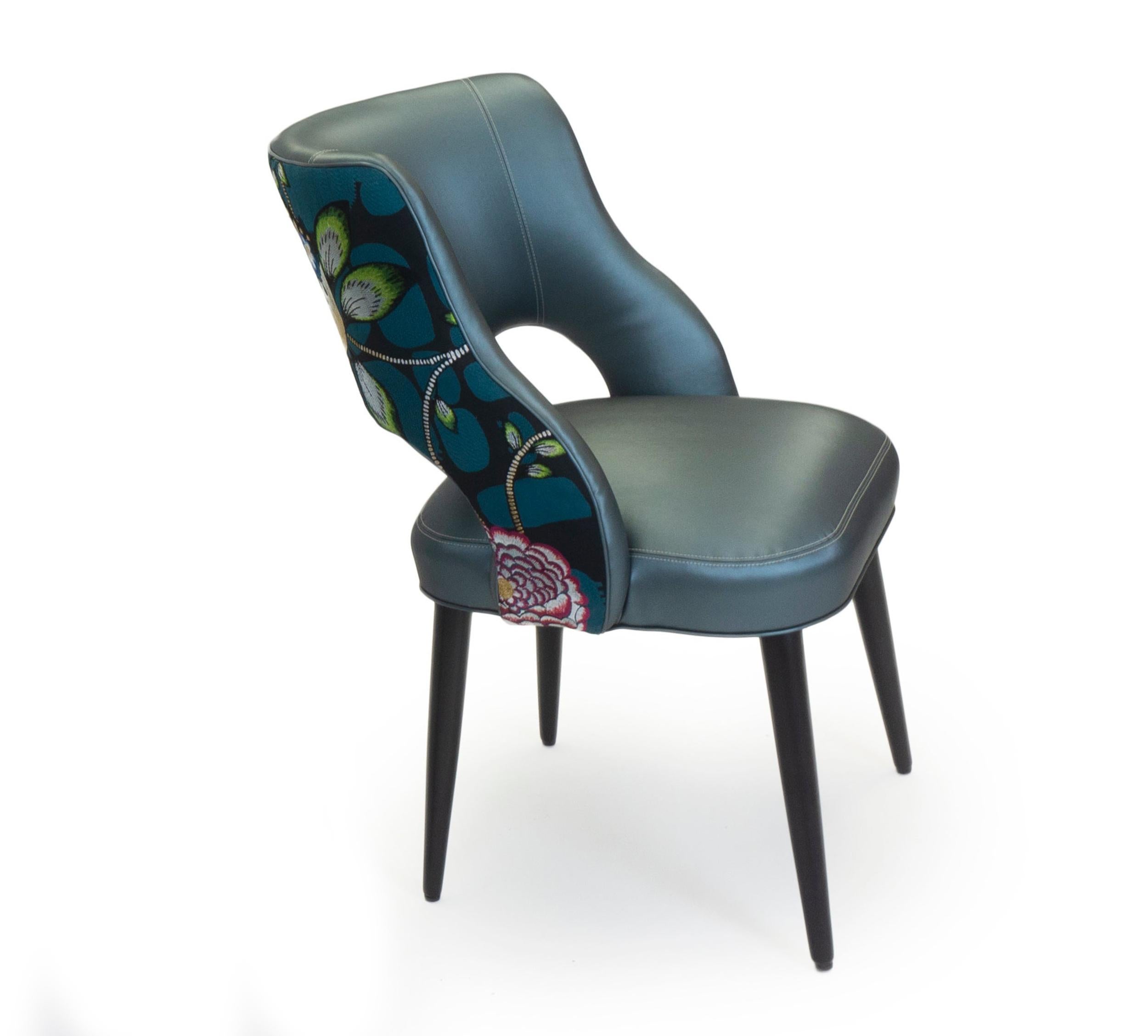 Embroidered Curved Back Dining Room Chair For Sale