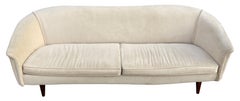 Curvy Long Midcentury Faux Suede Danish Modern Sofa Teak Legs