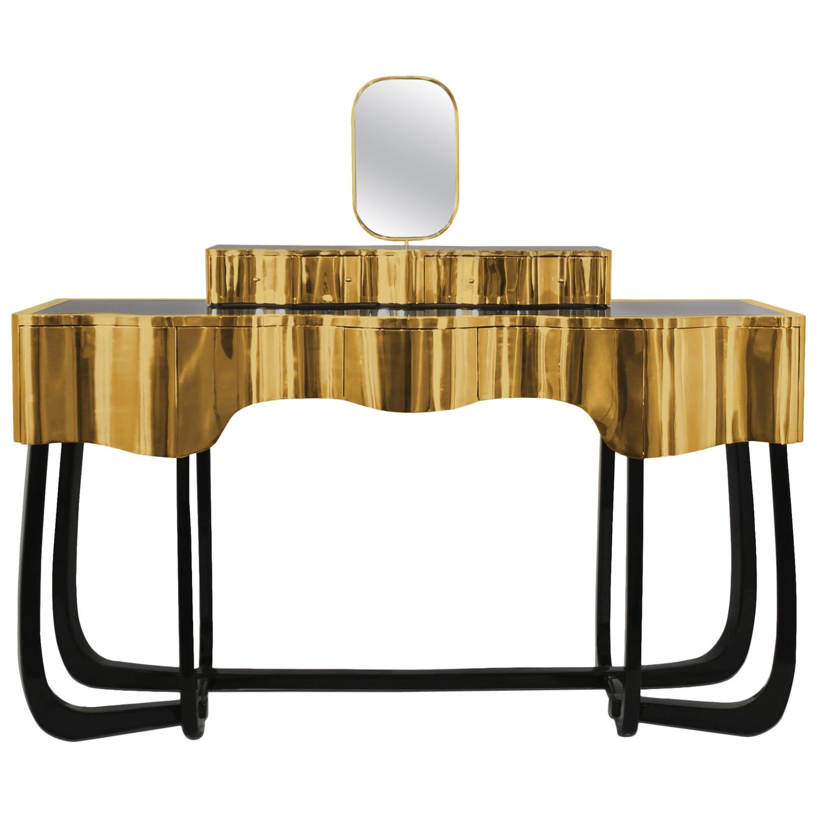 Curvy Mirror Room Console Table For Sale