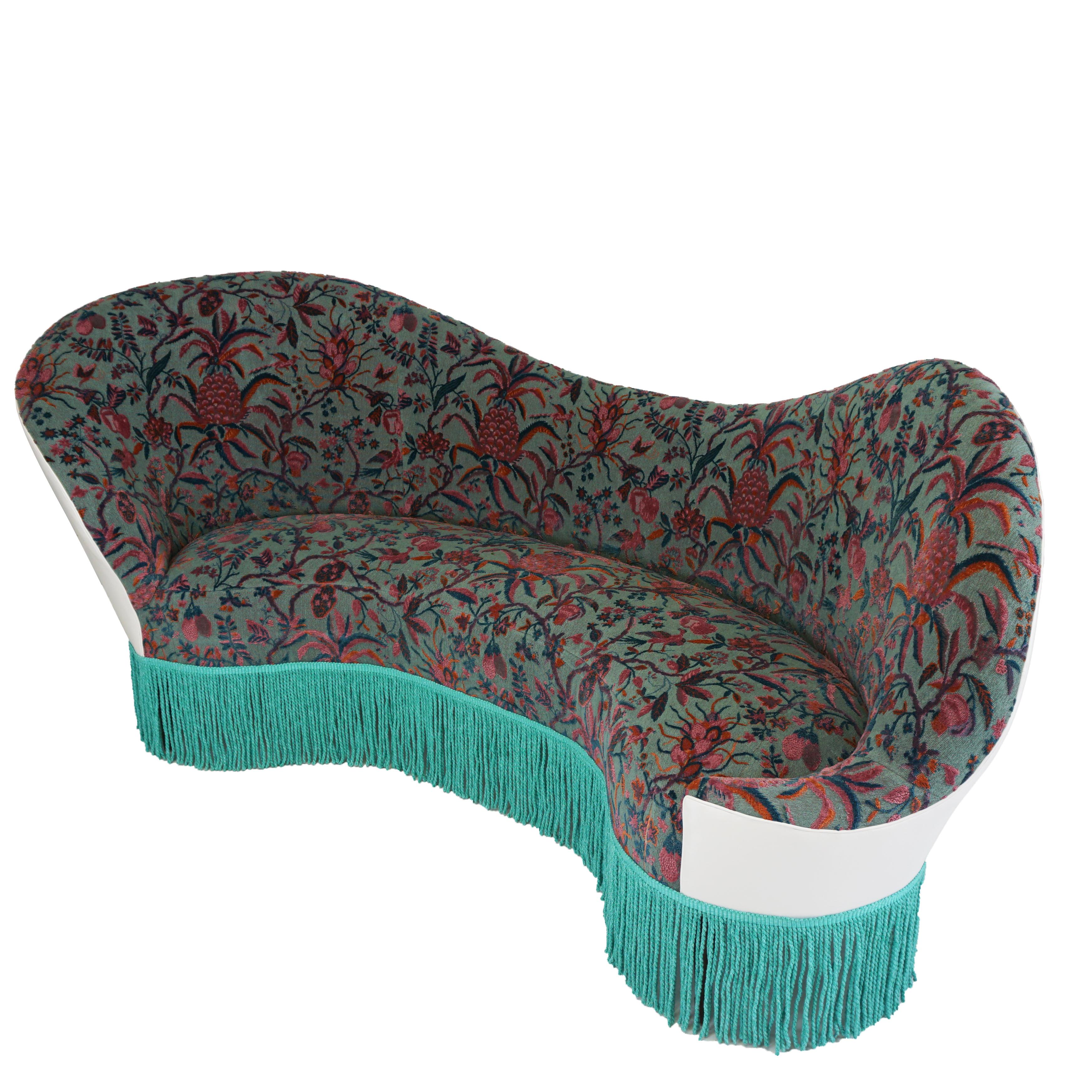 Curvy Modern Banquette with Botanical Velvet For Sale 2