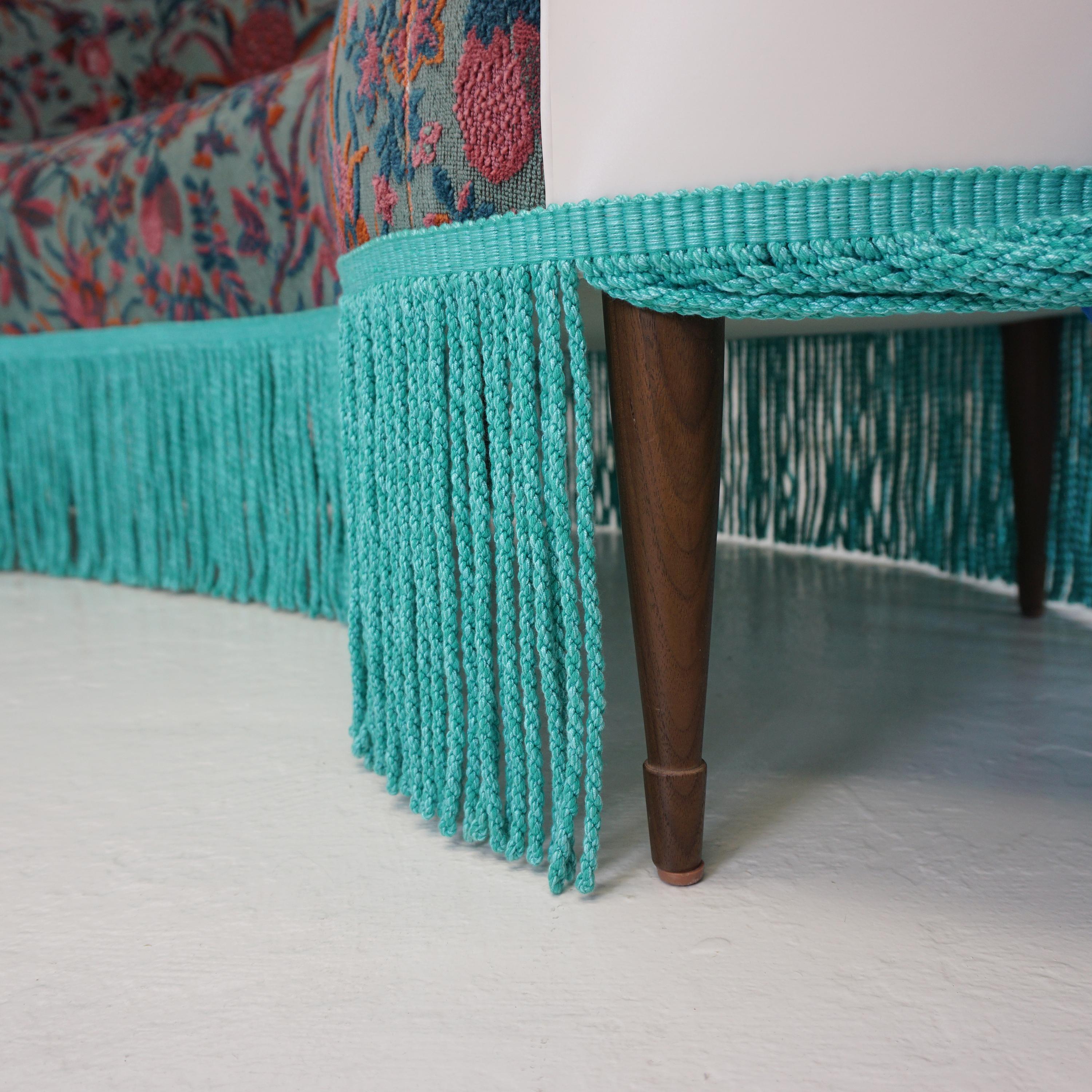Banquette moderna curvilinea con velluto botanico in vendita 8