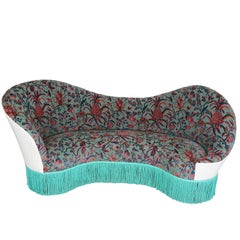 Curvy Modern Banquette with Botanical Velvet