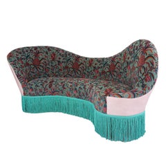 Wave Back Settee in Pierre Frey Botanical Velvet with Turquoise Fringe