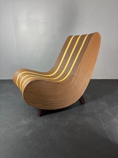 Curvy wavy pencil reed rattan bamboo coastal low lounge chair, 1970s