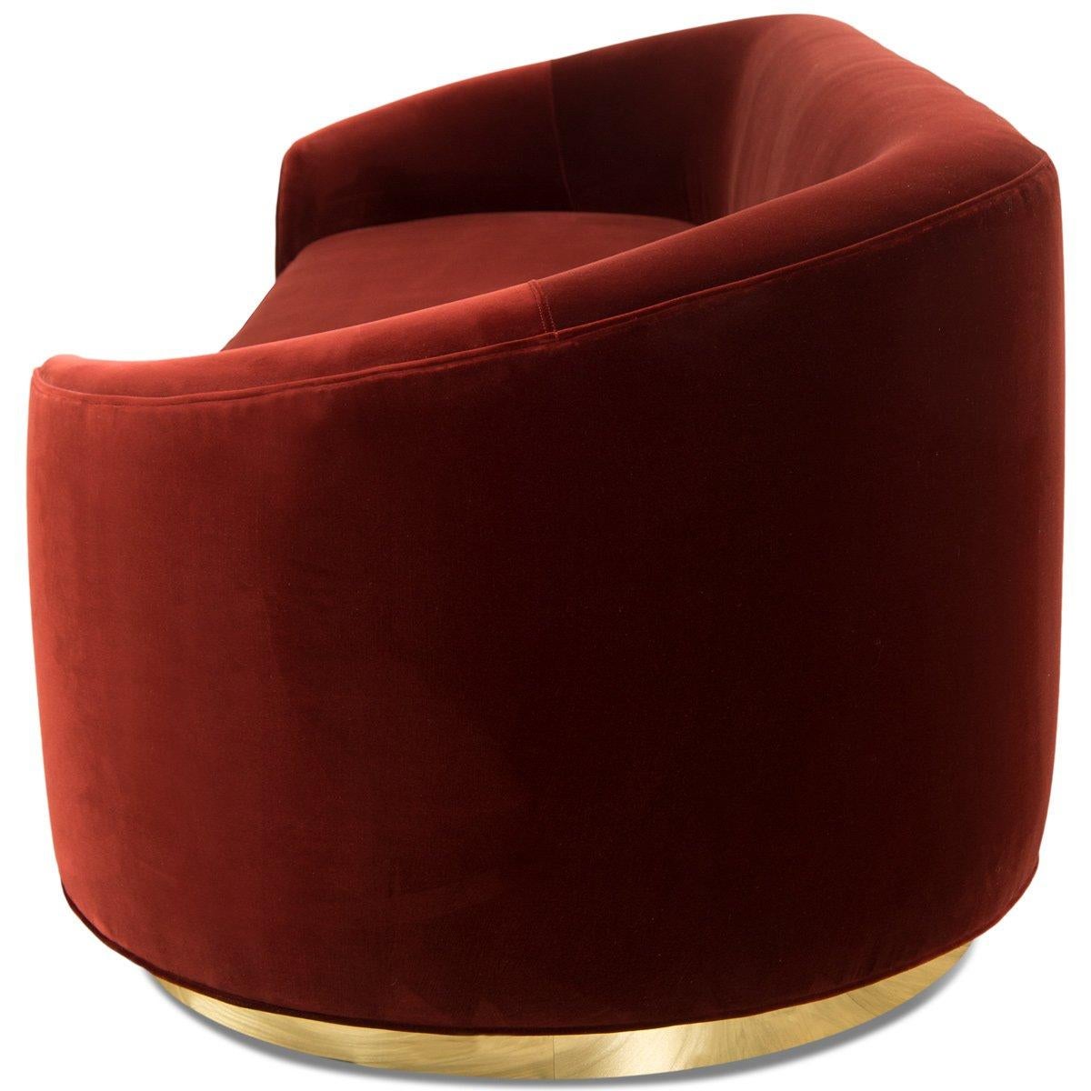 Curvy Wrap-Round Eden Rock Sofa with Velvet Upholstery with Polished Brass Base For Sale 2