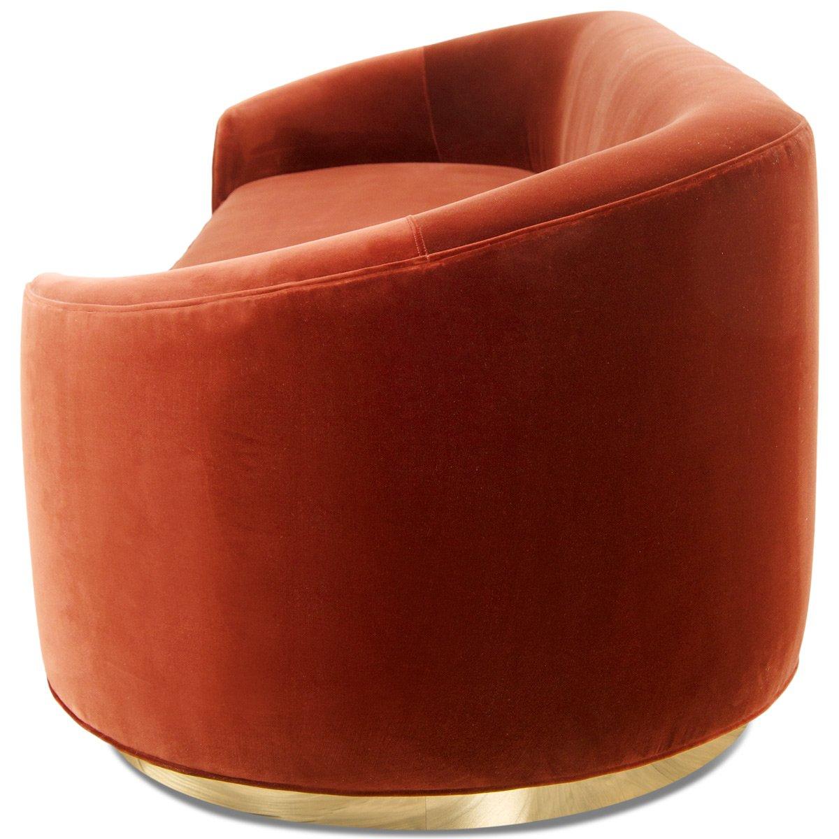 Curvy Wrap-Round Eden Rock Sofa with Velvet Upholstery with Polished Brass Base For Sale 6