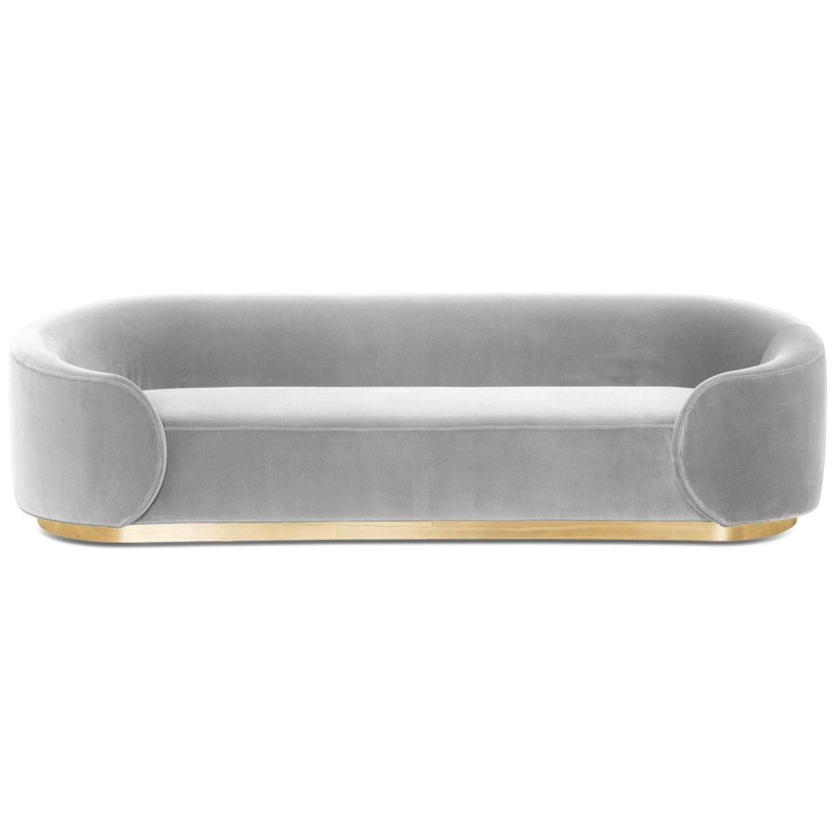 Curvy Wrap-Round Eden Rock Sofa with Velvet Upholstery with Polished Brass Base For Sale 8