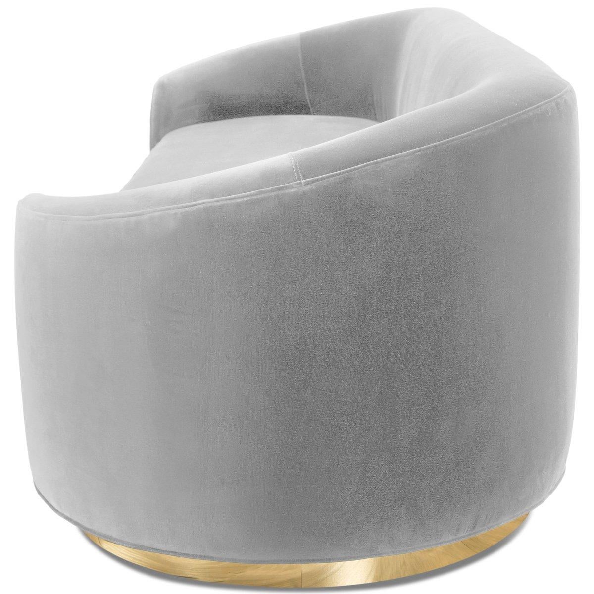 Curvy Wrap-Round Eden Rock Sofa with Velvet Upholstery with Polished Brass Base For Sale 9