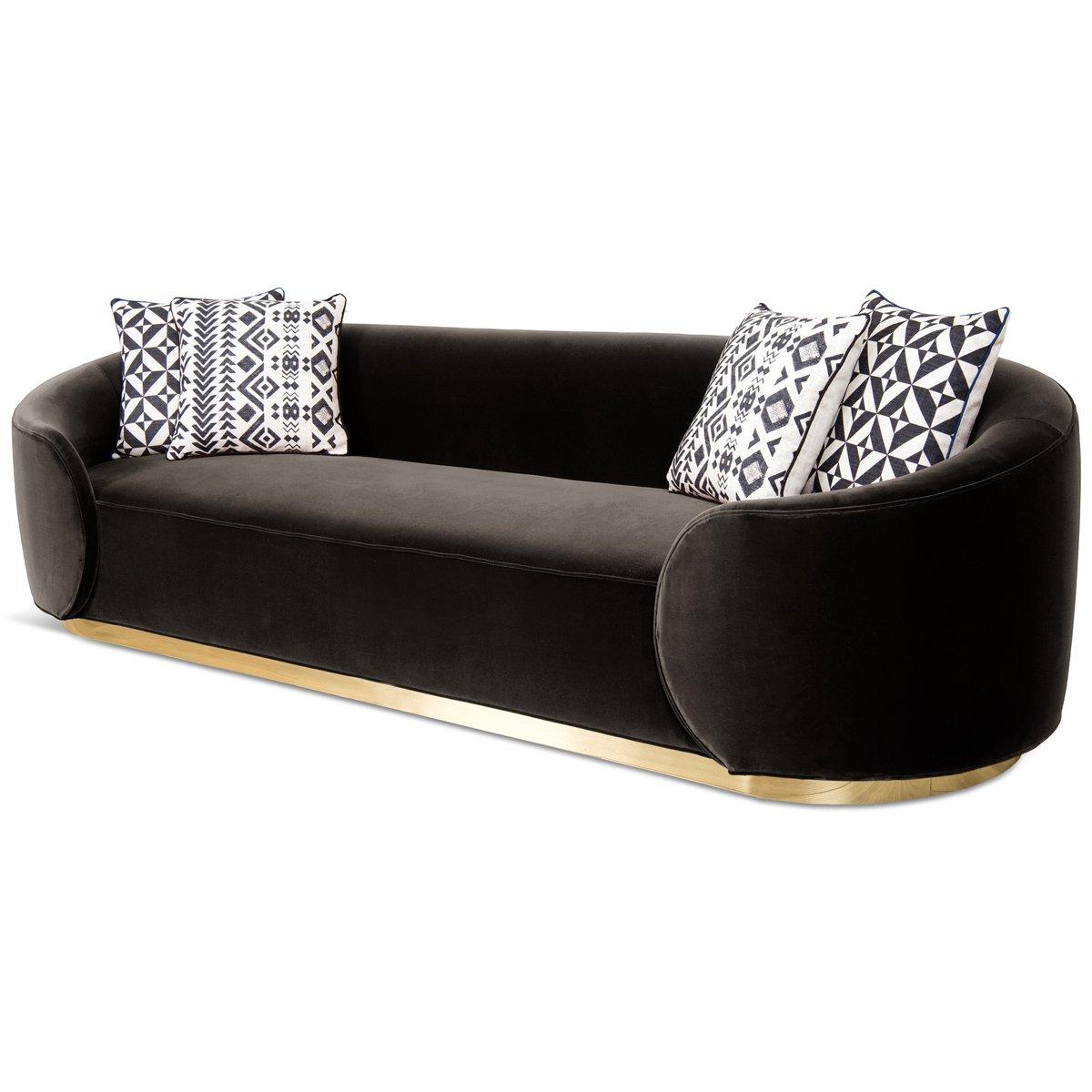 Curvy Wrap-Round Eden Rock Sofa with Velvet Upholstery with Polished Brass Base For Sale 10