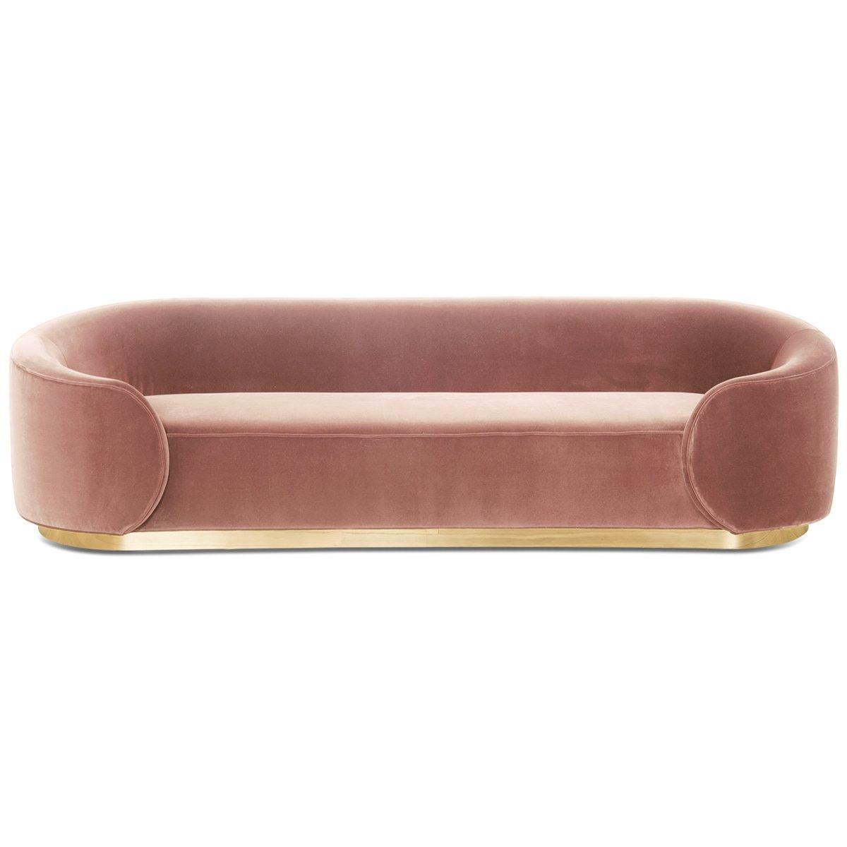 Mid-Century Modern Curvy Wrap-Round Eden Rock Sofa with Velvet Upholstery with Polished Brass Base For Sale