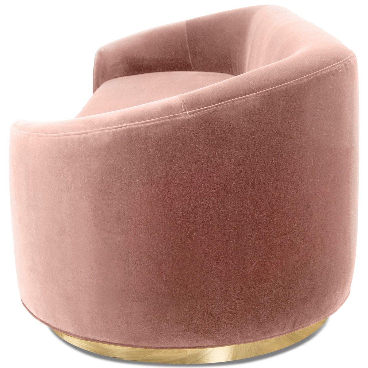 Chinese Curvy Wrap-Round Eden Rock Sofa with Velvet Upholstery with Polished Brass Base For Sale