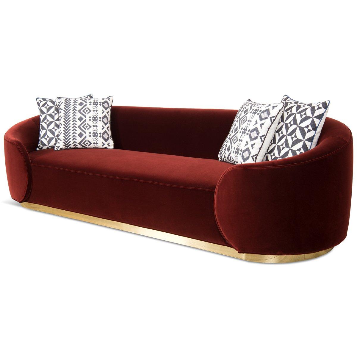Curvy Wrap-Round Eden Rock Sofa with Velvet Upholstery with Polished Brass Base In New Condition For Sale In Compton, CA