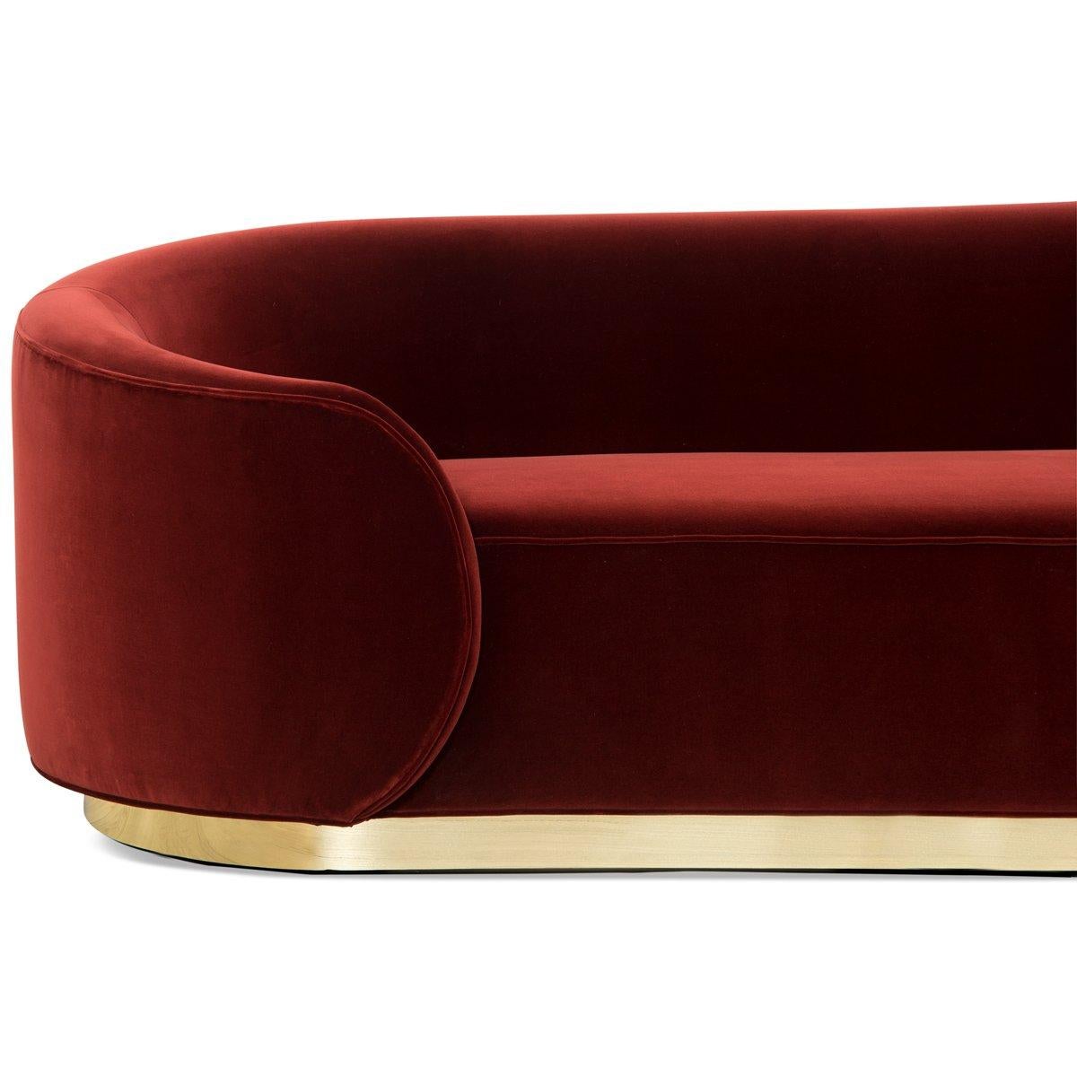 Contemporary Curvy Wrap-Round Eden Rock Sofa with Velvet Upholstery with Polished Brass Base For Sale