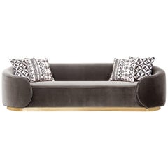 Curvy Wrap-Round Eden Rock Sofa with Velvet Upholstery with Polished Brass Base