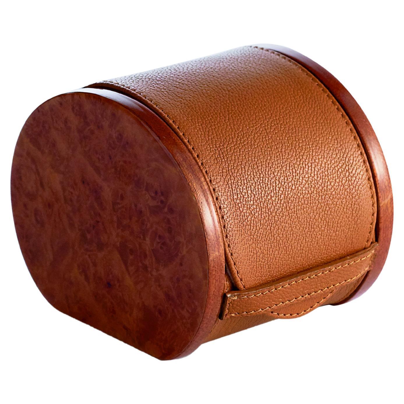 Cuscino Radica Brown Leather Watch Case For Sale