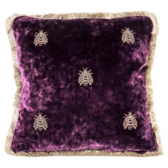 Cuscino Estensi in velluto di cotone con Api ricamate, colore viola