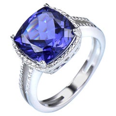 Cushion 10 x 10 Tanzanite Violet Cubic Zirconia Sterling Silver Ring