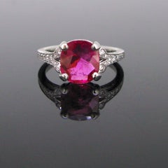 Cushion 3.02ct Ruby and Diamond Platinum Ring
