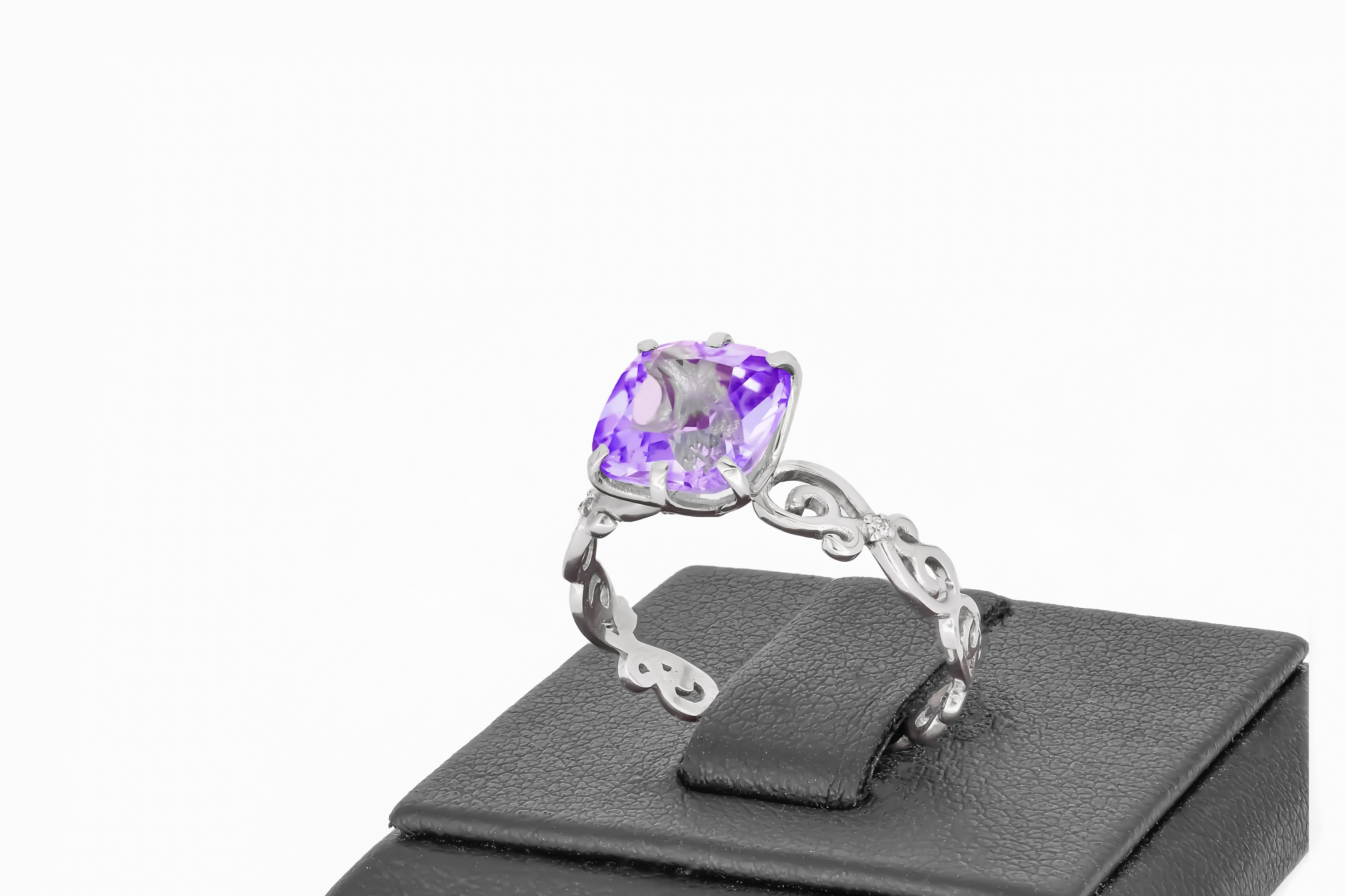 For Sale:  Cushion amethyst 14k gold Ring. 6