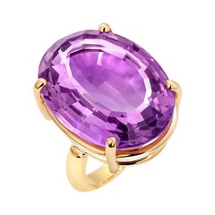 Cushion Amethyst 23.91 Carats Raised Dome Yellow Gold Cocktail Ring