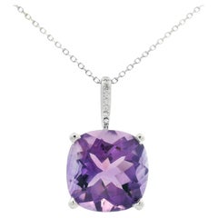Cushion Amethyst and Diamond Pendant in 14K White Gold, 18 Inch