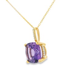 Cushion Amethyst and Diamond Pendant in 14K Yellow Gold, 18 Inch