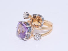 Cushion Amethyst, Citrine and Diamond Collet Stack Ring Signed Fred Leighton