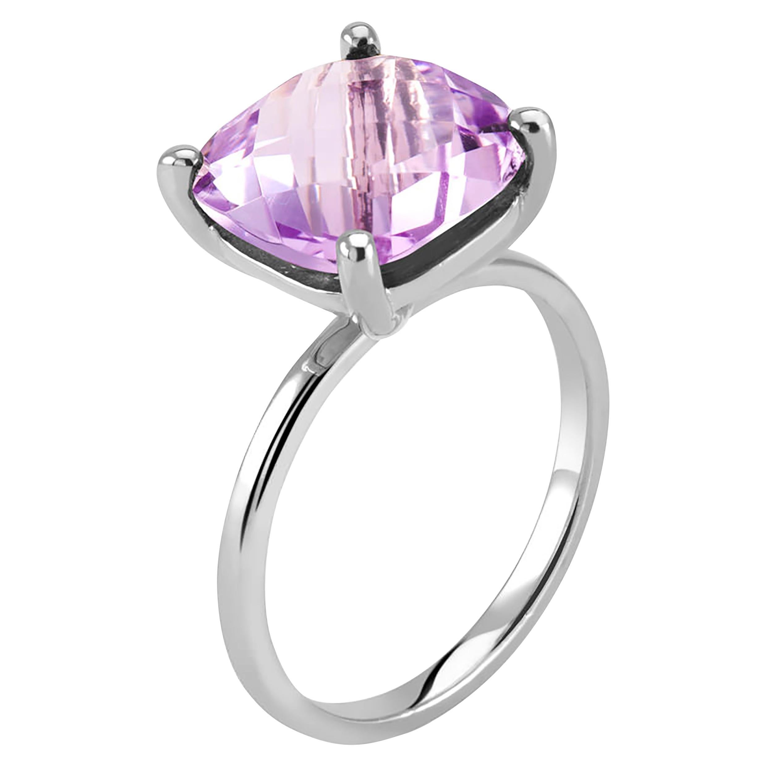 Cushion Amethyst Solitaire Sterling Silver Ring